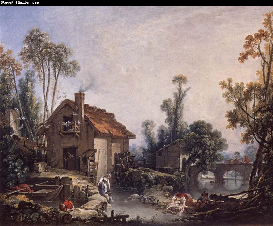 Francois Boucher Landscape with a Watermill